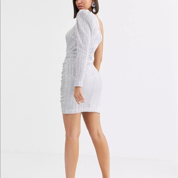 Gorgeous - Lavish Alice structured one shoulder mini dress in silver sequin - Picture 5 of 7